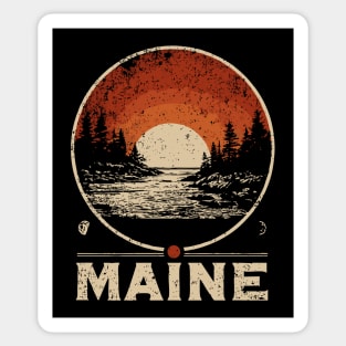 Maine Sunset Poster – Japanese Woodblock-Inspired Nature Landscape Print Sticker
